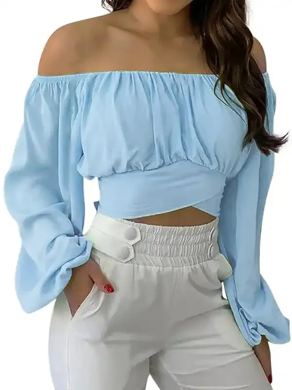 Women’s off-shoulder cross strap long sleeve top