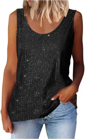 Womens Sequin Sparkle Tank Tops Casual Fashion Strappy Shimmer Camisole Sleeveless Party Glitter Tanks Tops