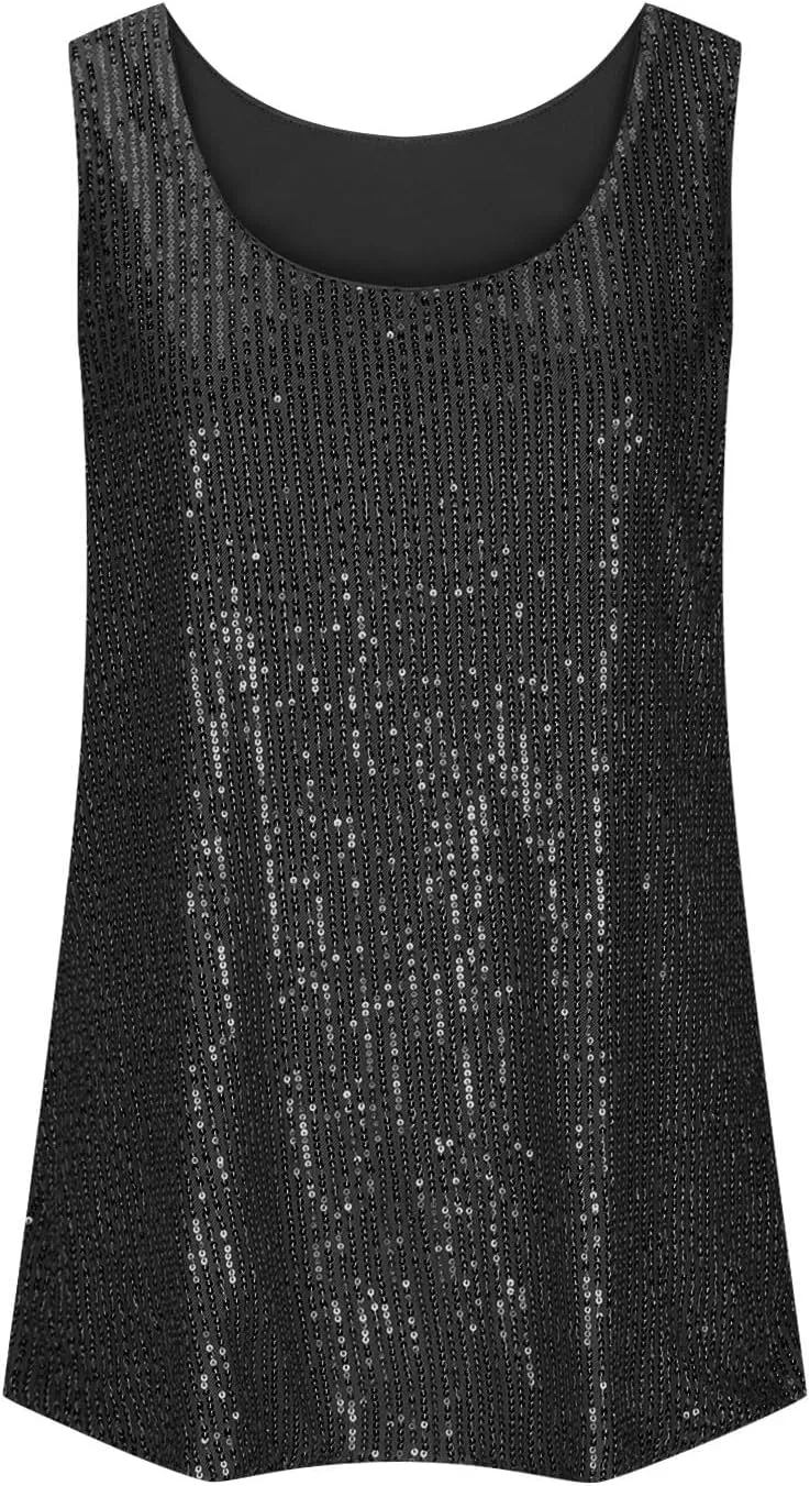 Womens Sequin Sparkle Tank Tops Casual Fashion Strappy Shimmer Camisole Sleeveless Party Glitter Tanks Tops