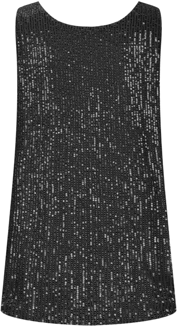 Womens Sequin Sparkle Tank Tops Casual Fashion Strappy Shimmer Camisole Sleeveless Party Glitter Tanks Tops
