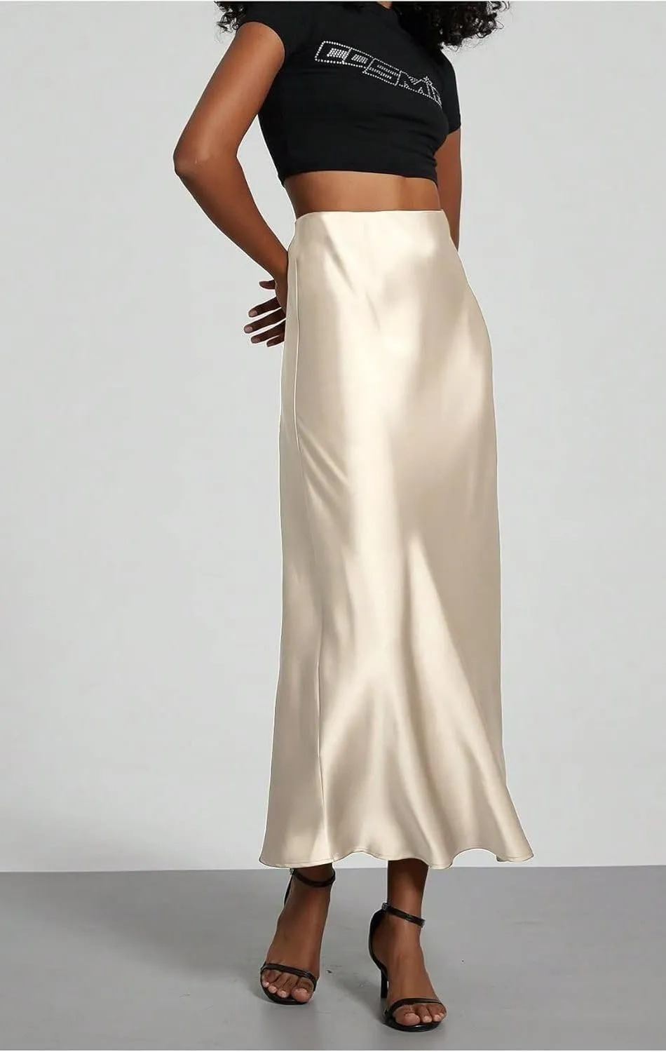 Women's Solid Silk Satin Skirt Trendy High Waist Skirts Daily Wedding Dress