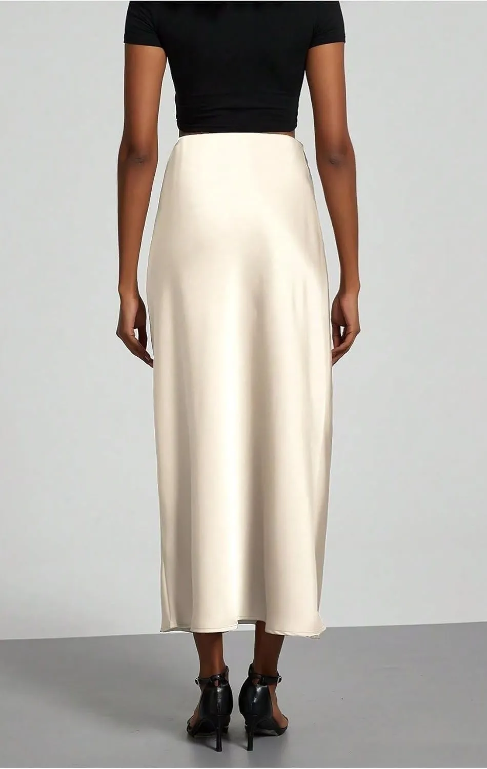 Women's Solid Silk Satin Skirt Trendy High Waist Skirts Daily Wedding Dress