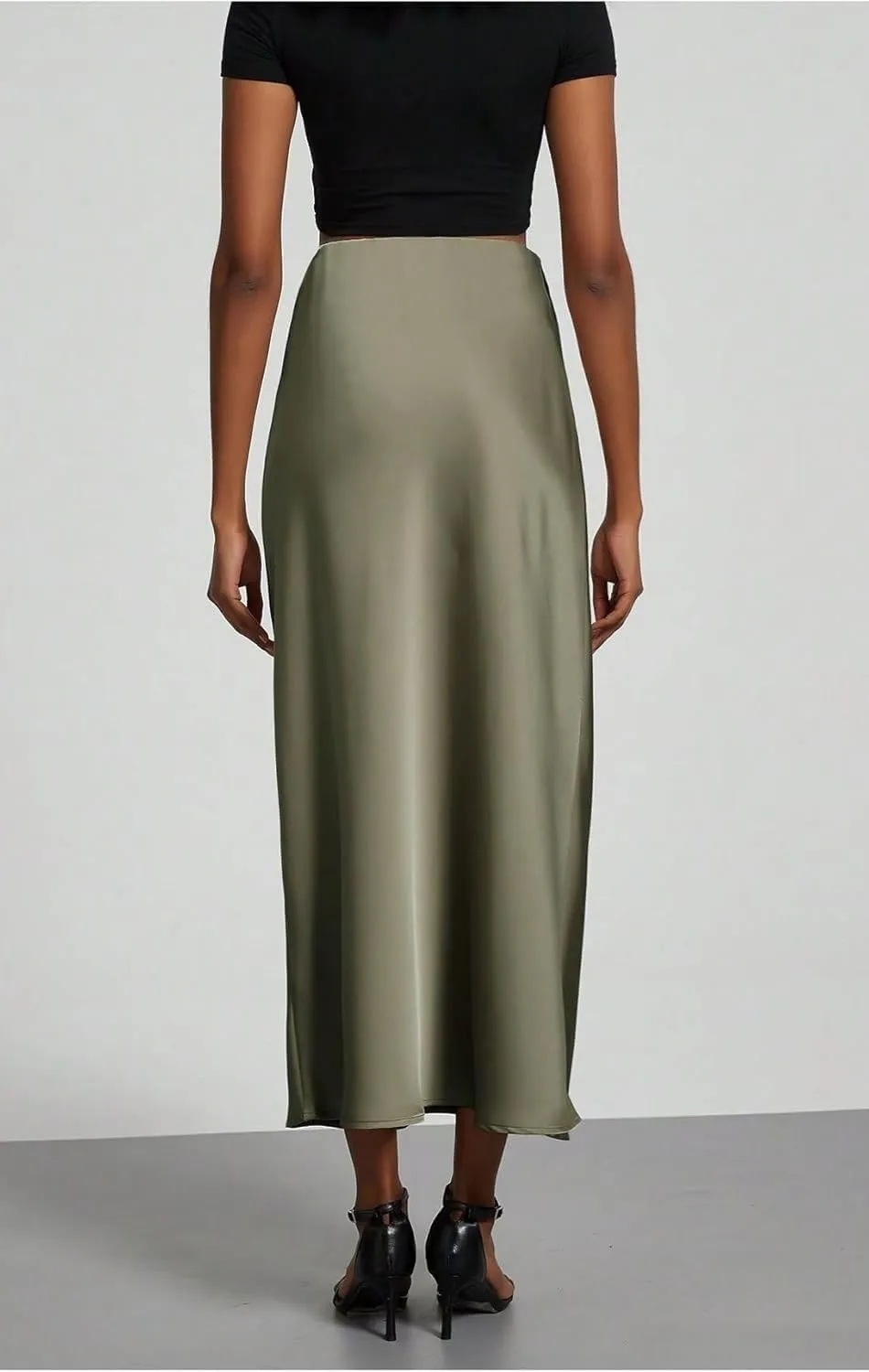 Women's Solid Silk Satin Skirt Trendy High Waist Skirts Daily Wedding Dress
