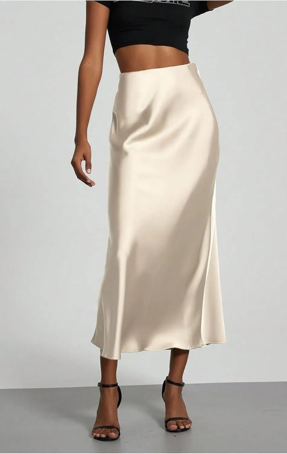 Women's Solid Silk Satin Skirt Trendy High Waist Skirts Daily Wedding Dress