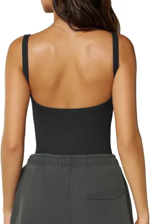 Women's Spaghetti Strap Scoop Neck Ribbed Tank Tops Fitted Slim Camisole Basic