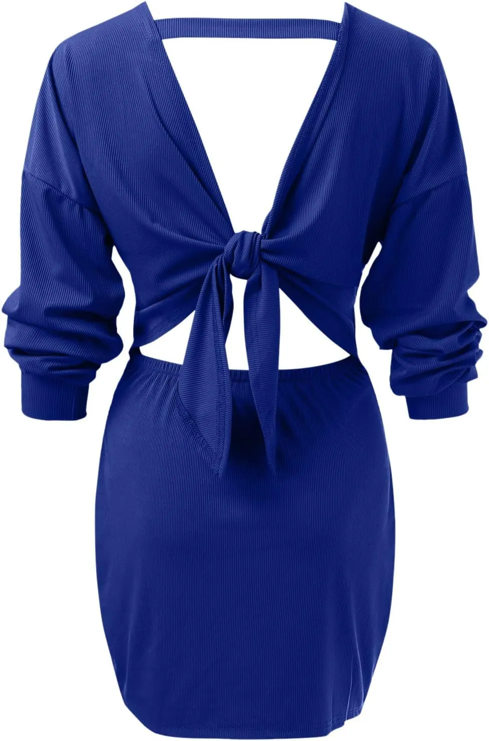 Womens Sweater Dress Sexy Crewneck Long Sleeve Tie Back Dress Thin Cable Knit Mini Sundresses Plus Size Fall Winter Jumper