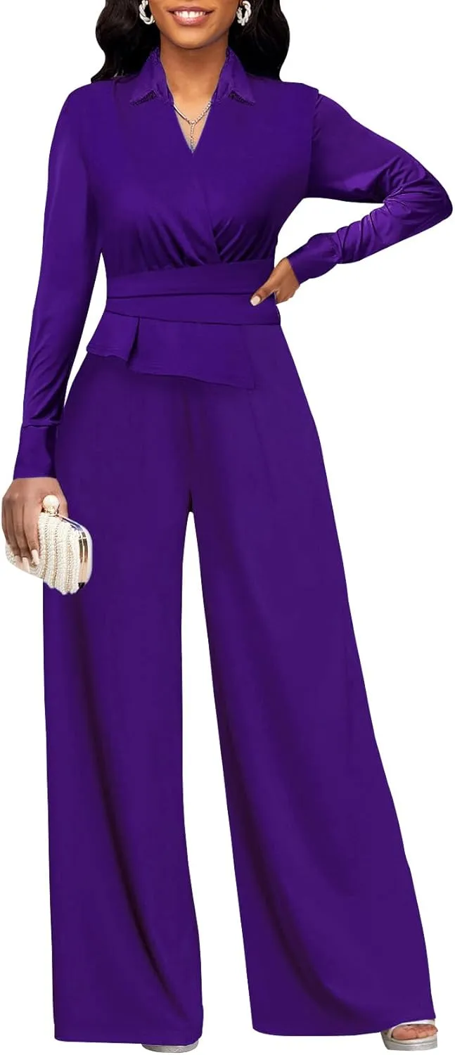 Xinlees Women's Elegant Jumpsuit Business Office Scenes Classic Solid Color Formal Jumpsuit