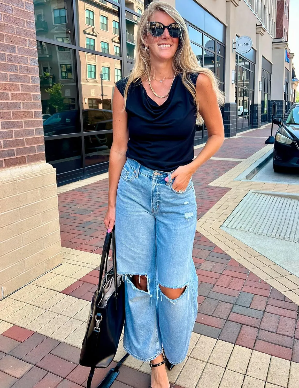 Zeagoo Tank Top for Women Trendy Going Out Tops Sleeveless Shirts Ruched Business Casual Basic Tunic Tops